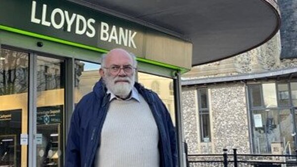 Cllr Hugh Mason outside Lloyds Bank Southsea