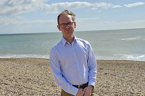 Environmental campaigner Lib Dem Charlie Murphy on Southsea beach