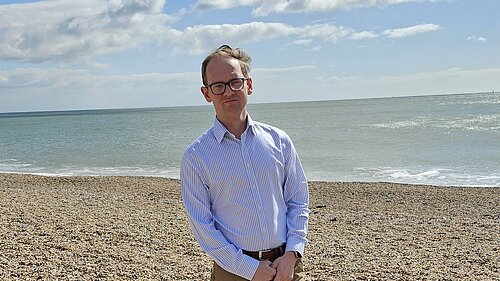 Environmental campaigner Lib Dem Charlie Murphy on Southsea beach