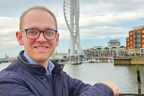 Charlie Murphy with the Spinnaker Tower